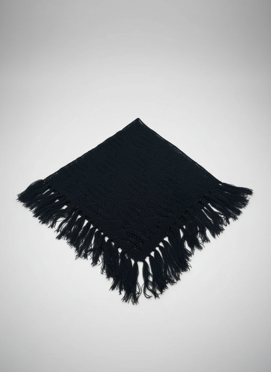 Lace Fringe Scarf in Baby Alpaca - Black