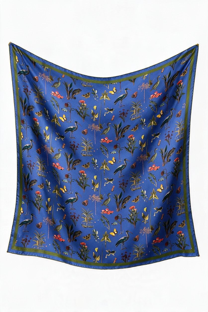 Silk Foulard: Blue Audubon Print Silk Scarf CHRISTINE ALCALAY
