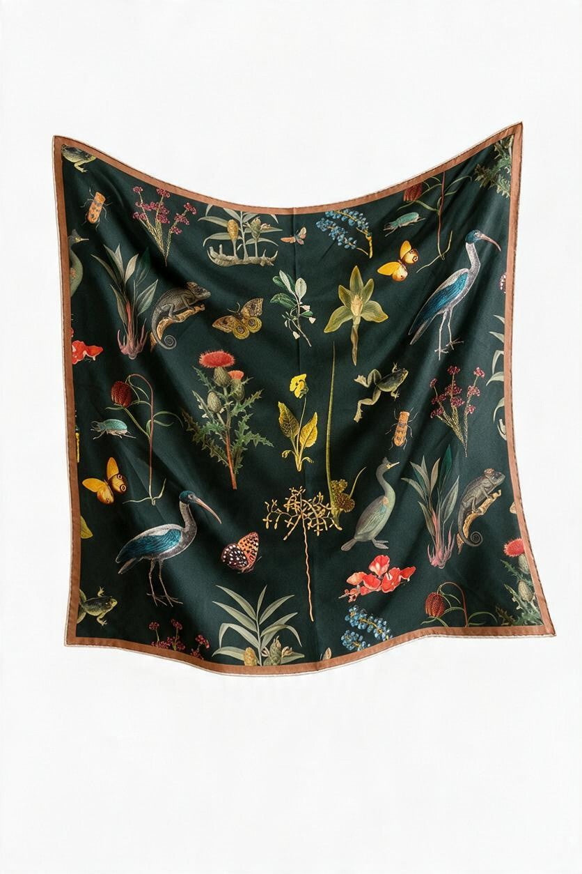 Silk Foulard: Black Audubon Print Silk Scarf CHRISTINE ALCALAY