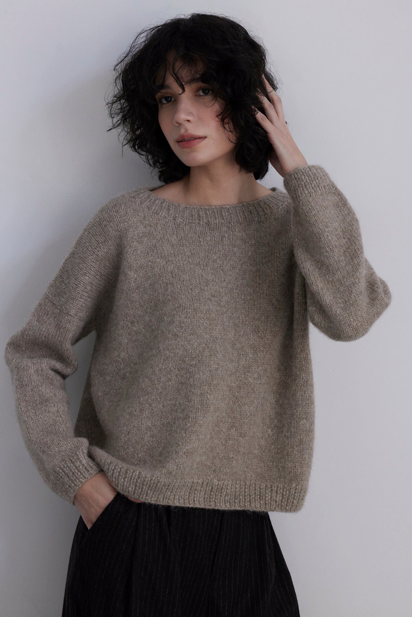 SAMPLE FW26 - Jane Crew Neck Sweater in Alpaca Wool - Heather Oatmeal Samples CHRISTINE ALCALAY