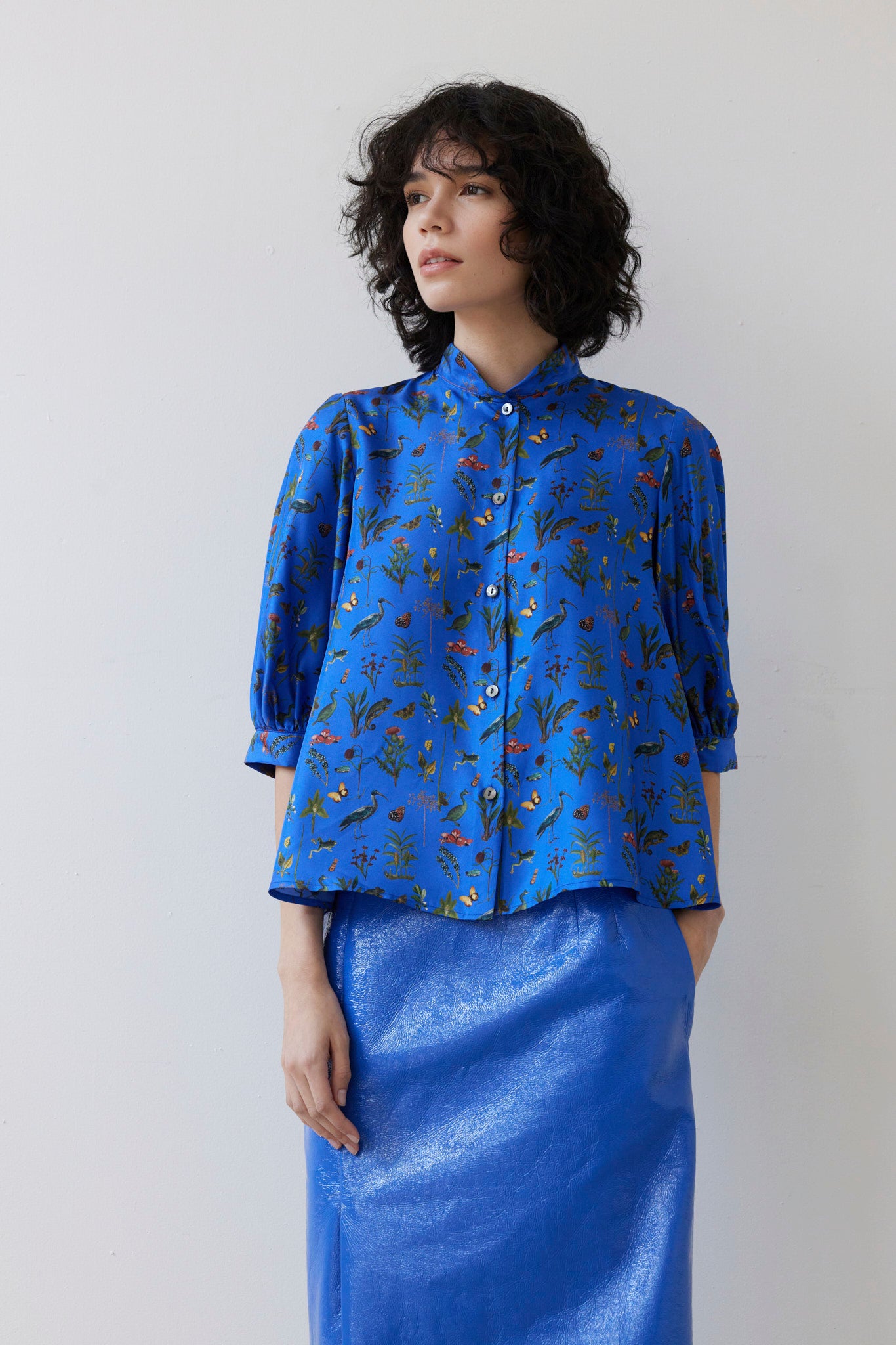 Livia Blouse in Audubon Silk Twill - Electric Blue Audubon