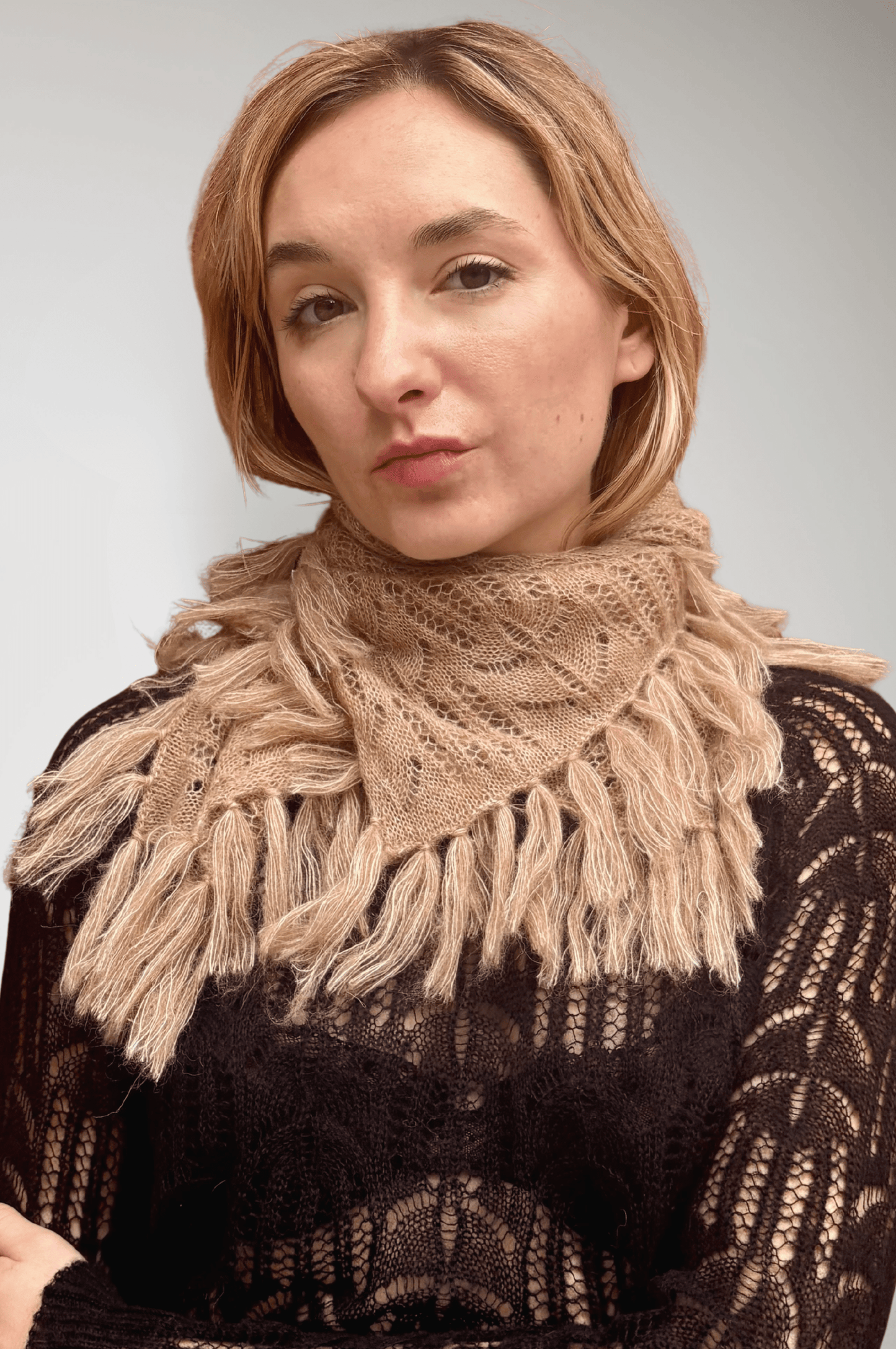 Lace Fringe Scarf in Baby Alpaca - Wheat Accessories CHRISTINE ALCALAY