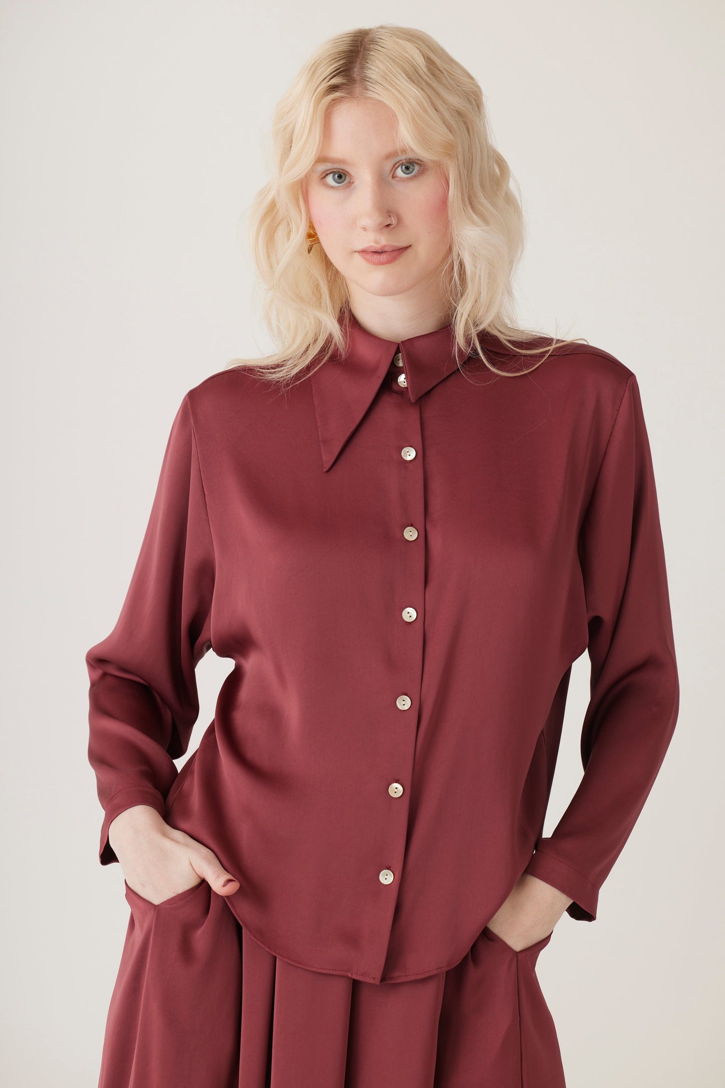 Jojo Blouse in Japanese Charmeuse Tops CHRISTINE ALCALAY Wine Extra Small