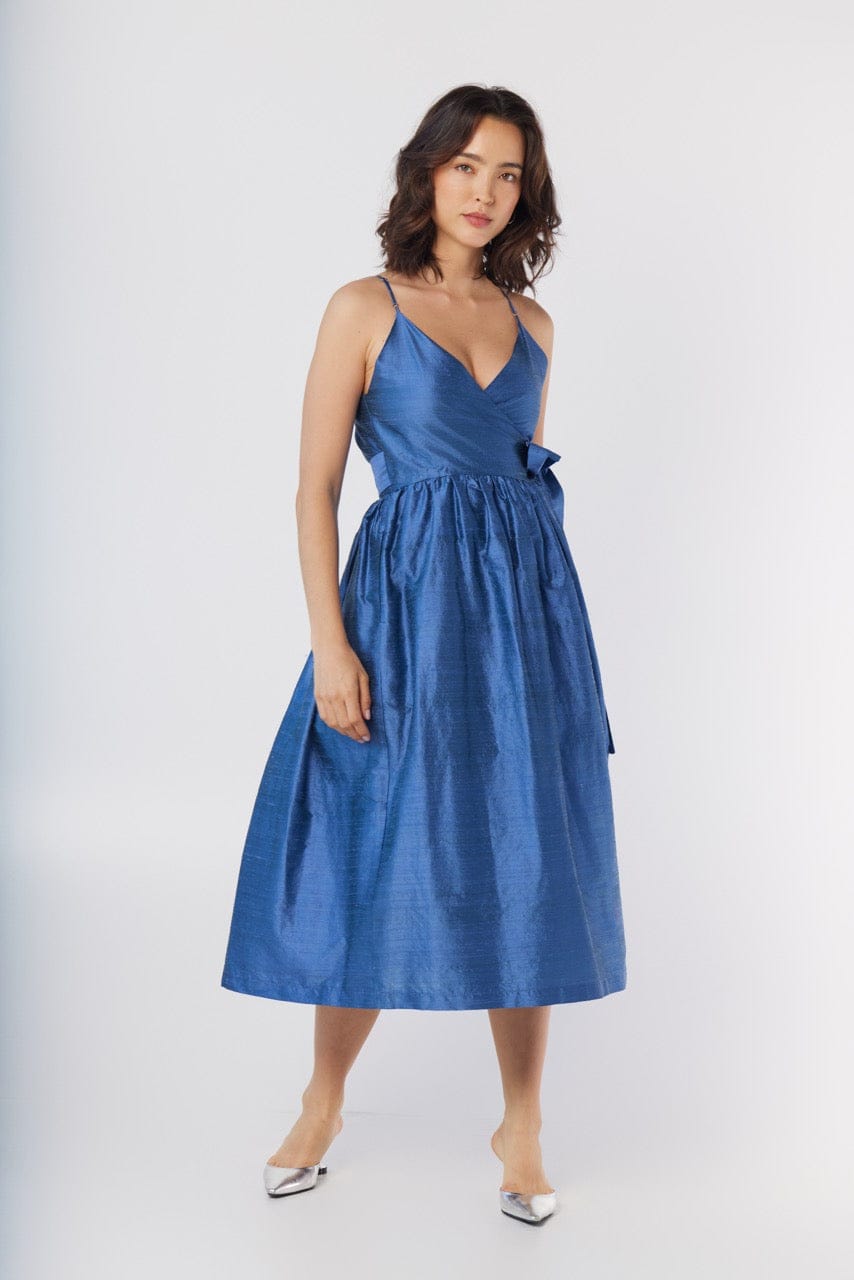 formal wrap dresses Mari Reversible Wrap Dress in Silk Dupioni, Bleuet / Medium