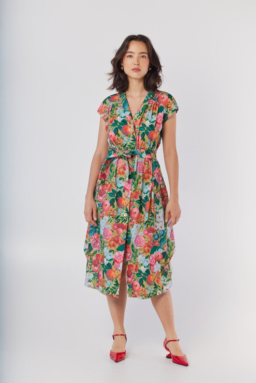 Jeane Dress in Pom Floral Linen Cotton, Pom Floral / XS/S
