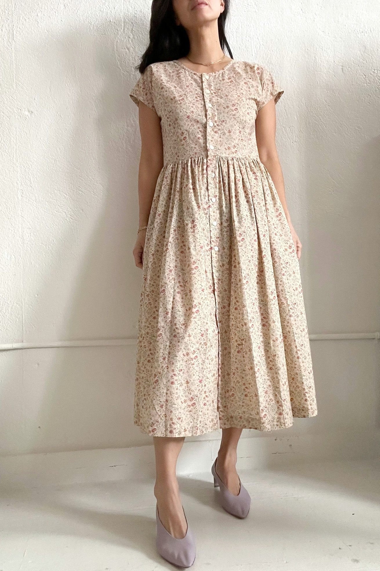 Cotton Floral Tea Length Dress –