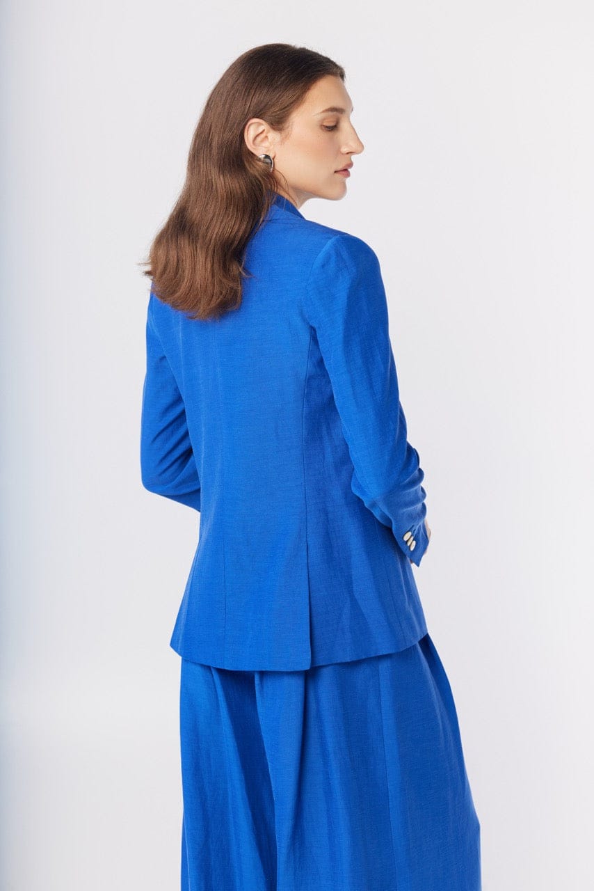 Bianca Blazer in Lapis Blue Cupro Linen Blend Jackets CHRISTINE ALCALAY