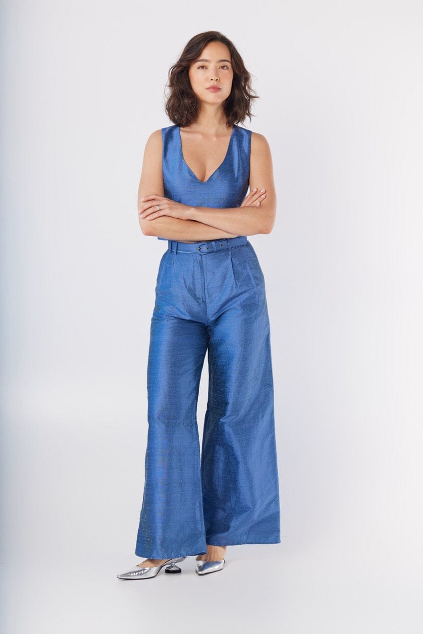 Amandine Pant in Bleuet Silk Dupioni Pants CHRISTINE ALCALAY