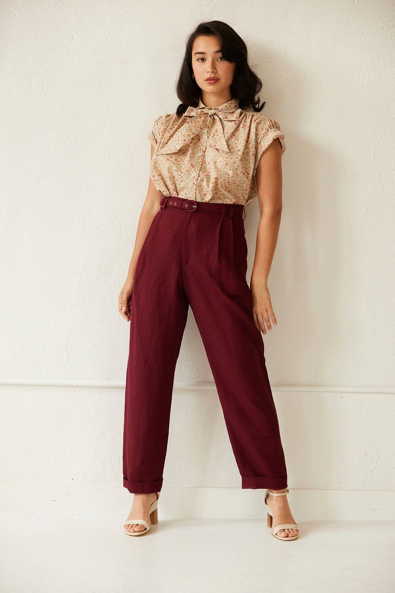 Sophia Tapered Pant in Linen - Porcini Pants CHRISTINE ALCALAY