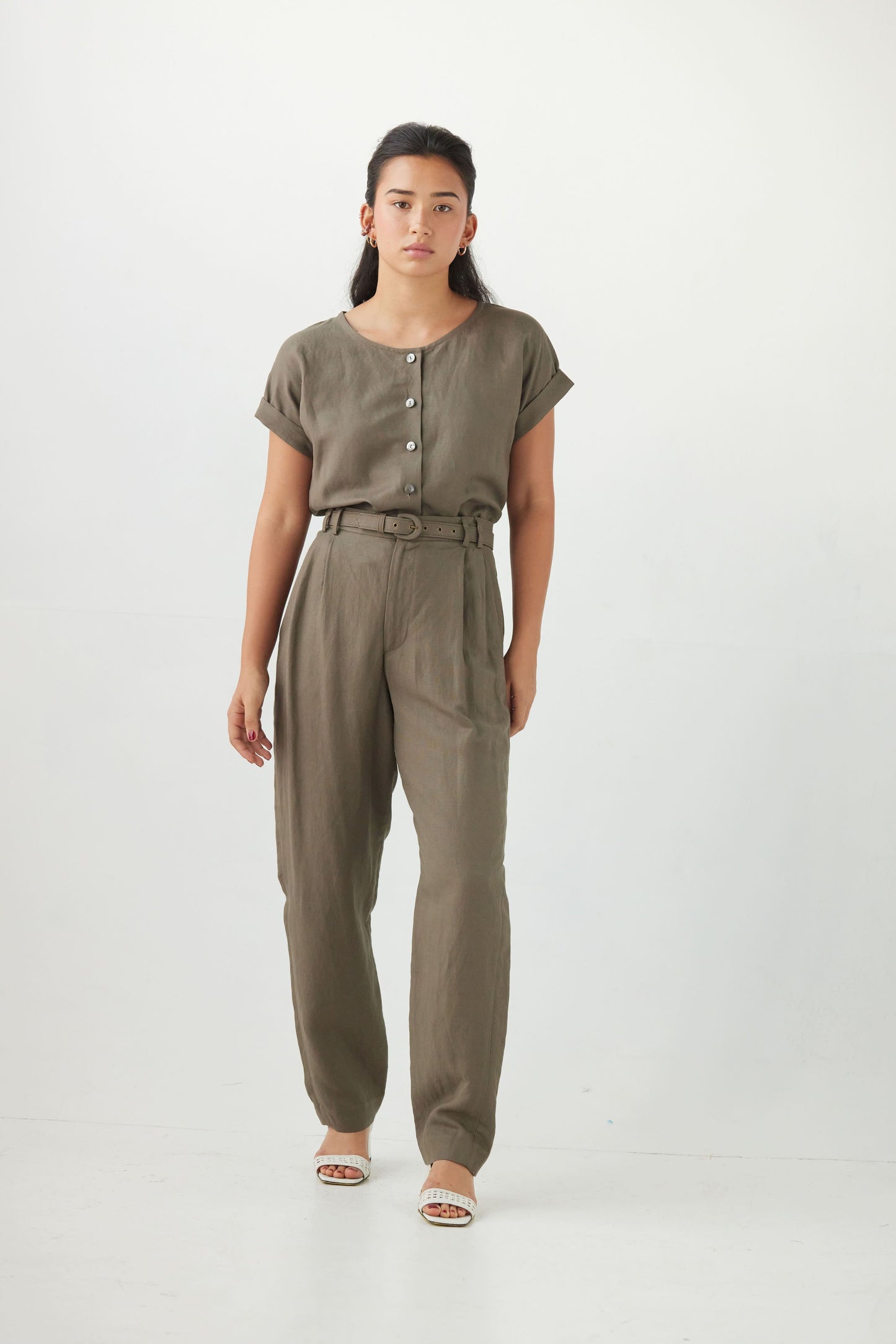 Sophia Pant in Linen Blend Pants CHRISTINE ALCALAY Olive 00 