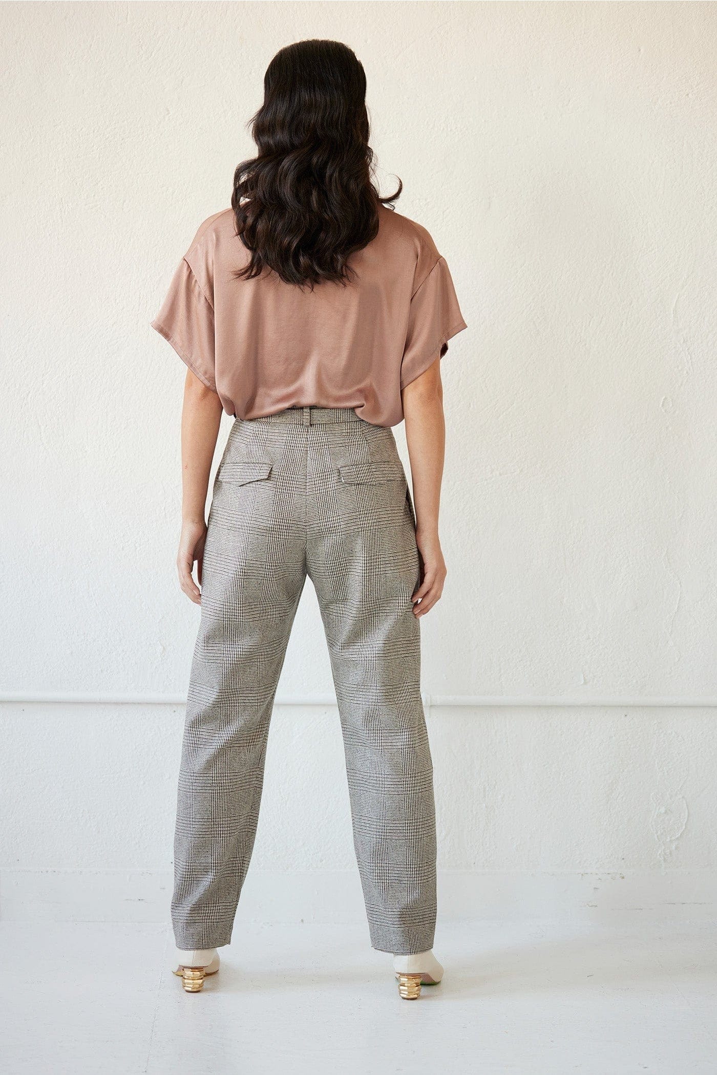 Sophia Pant in Chai Plaid Wool Pants CHRISTINE ALCALAY
