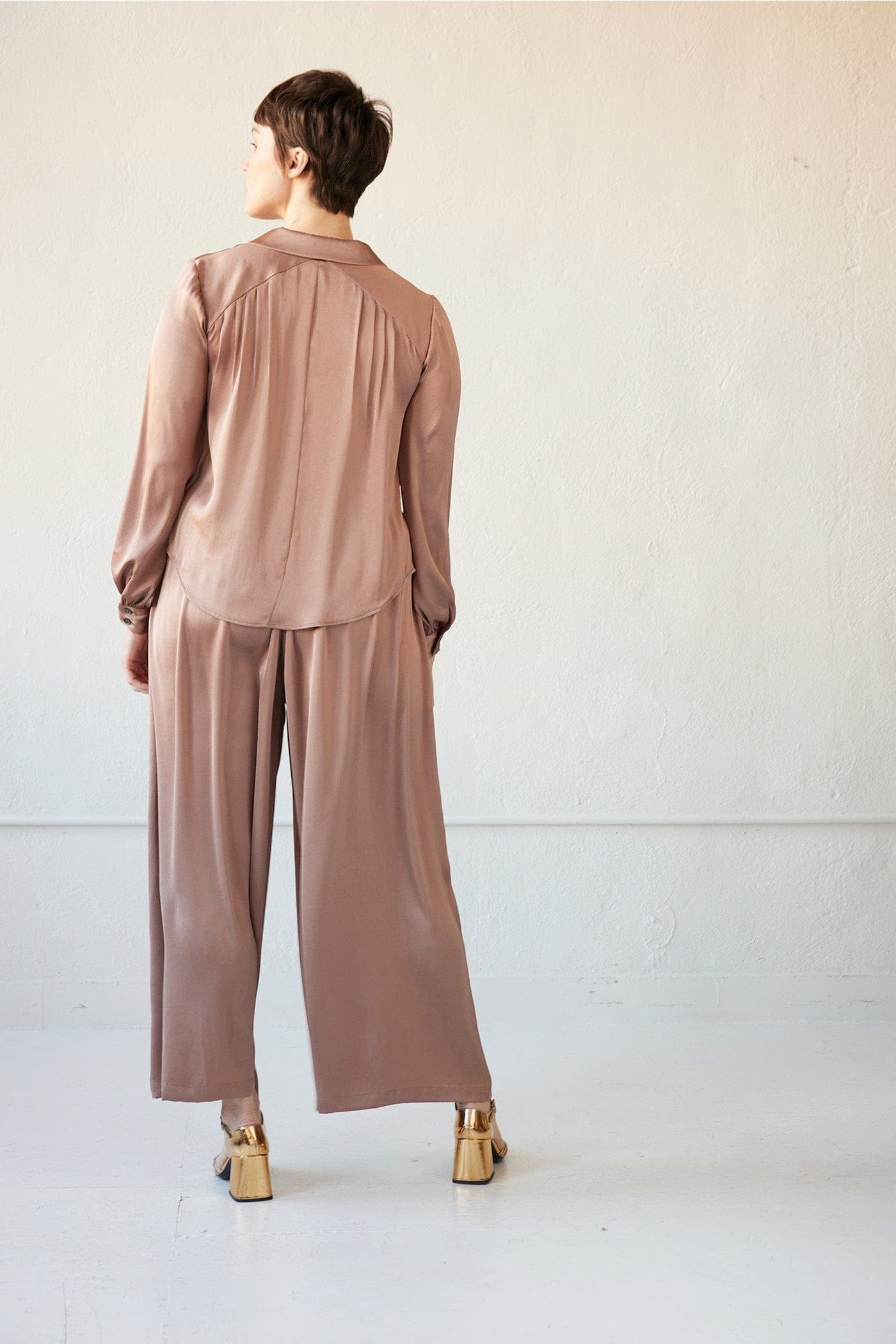 Gretchen Pant in Japanese Charmeuse - Biscotti Brown Pants CHRISTINE ALCALAY