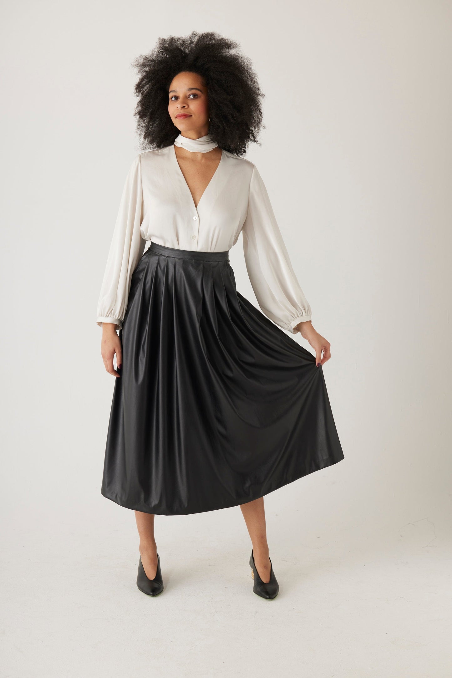 Audrey Midi Skirt in Pleatherette Skirts CHRISTINE ALCALAY Black 00