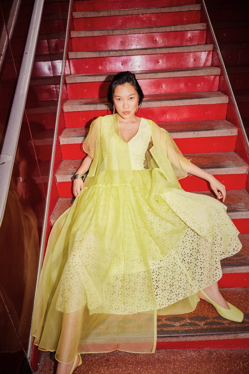 Lou Lou Skirt in Limoncello Corded Lace and Silk Organza