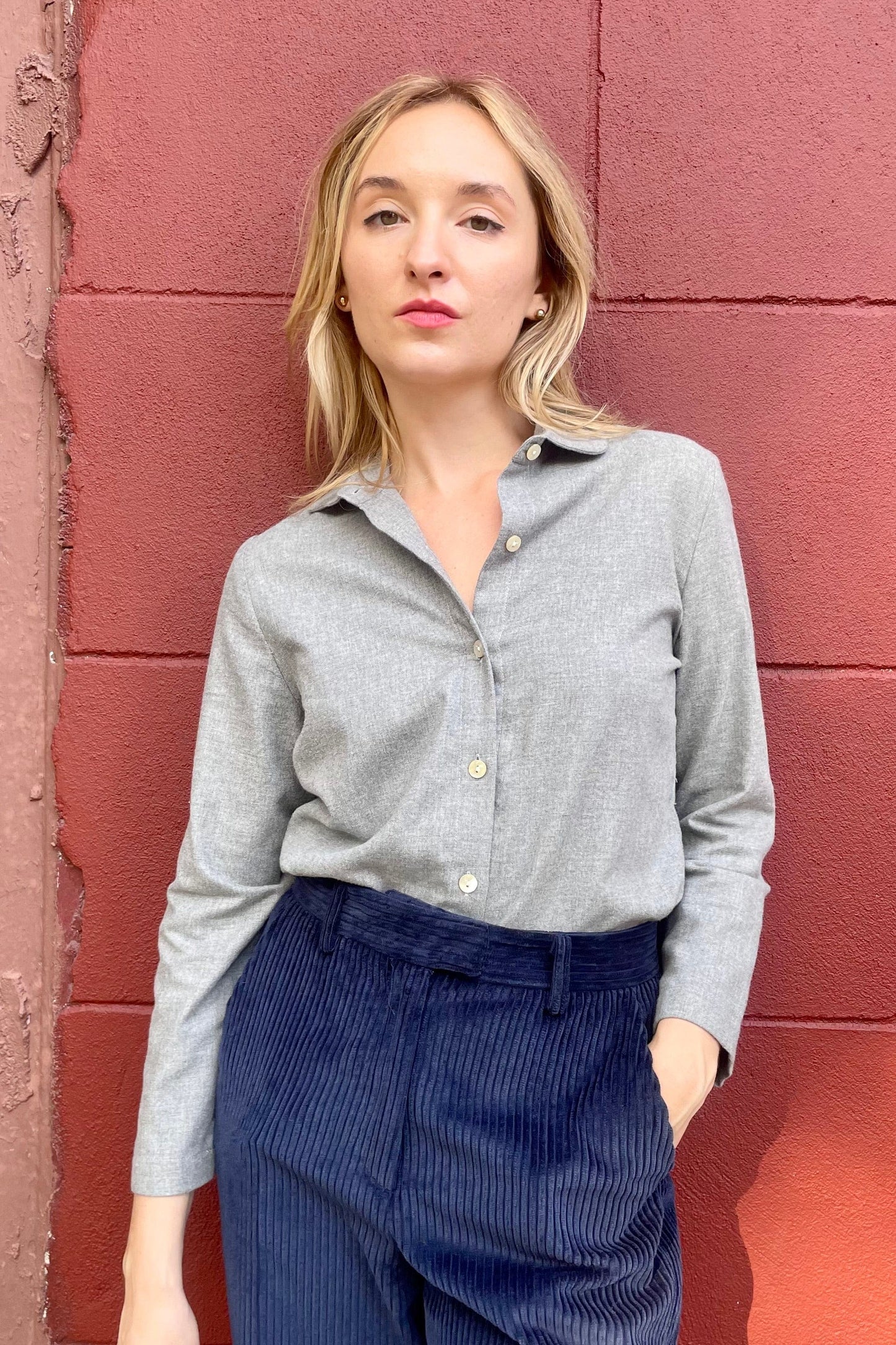 Binty Blouse in Japanese Cotton Flannel Tops CHRISTINE ALCALAY Grey Flannel Extra Small