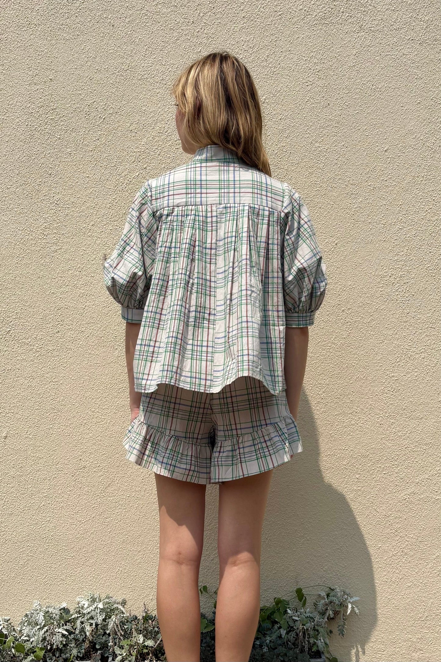 Livia Blouse in Oyster Plaid Tops CHRISTINE ALCALAY