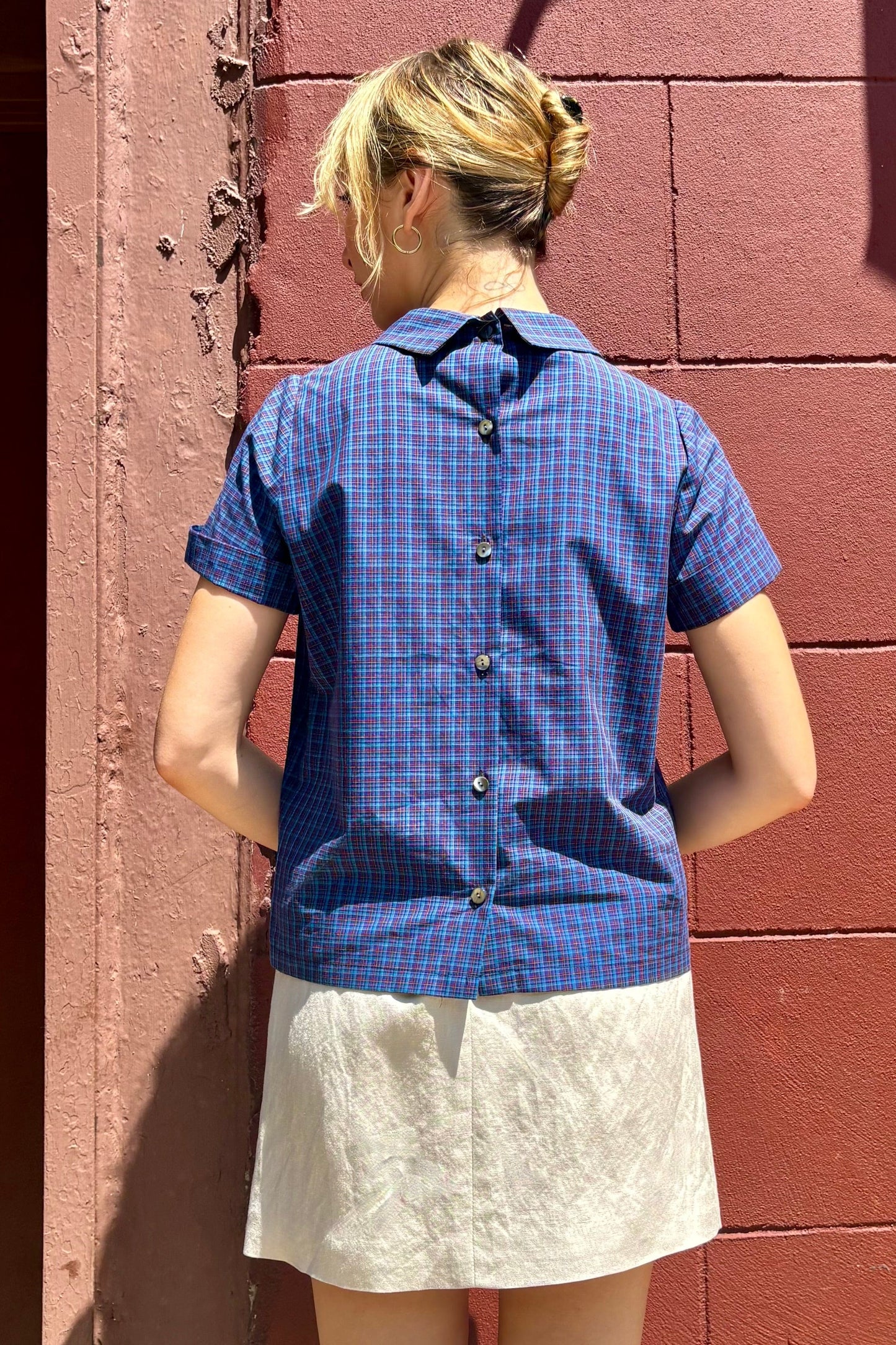 Wendy Blouse in Blue Plaid Cotton Tops CHRISTINE ALCALAY