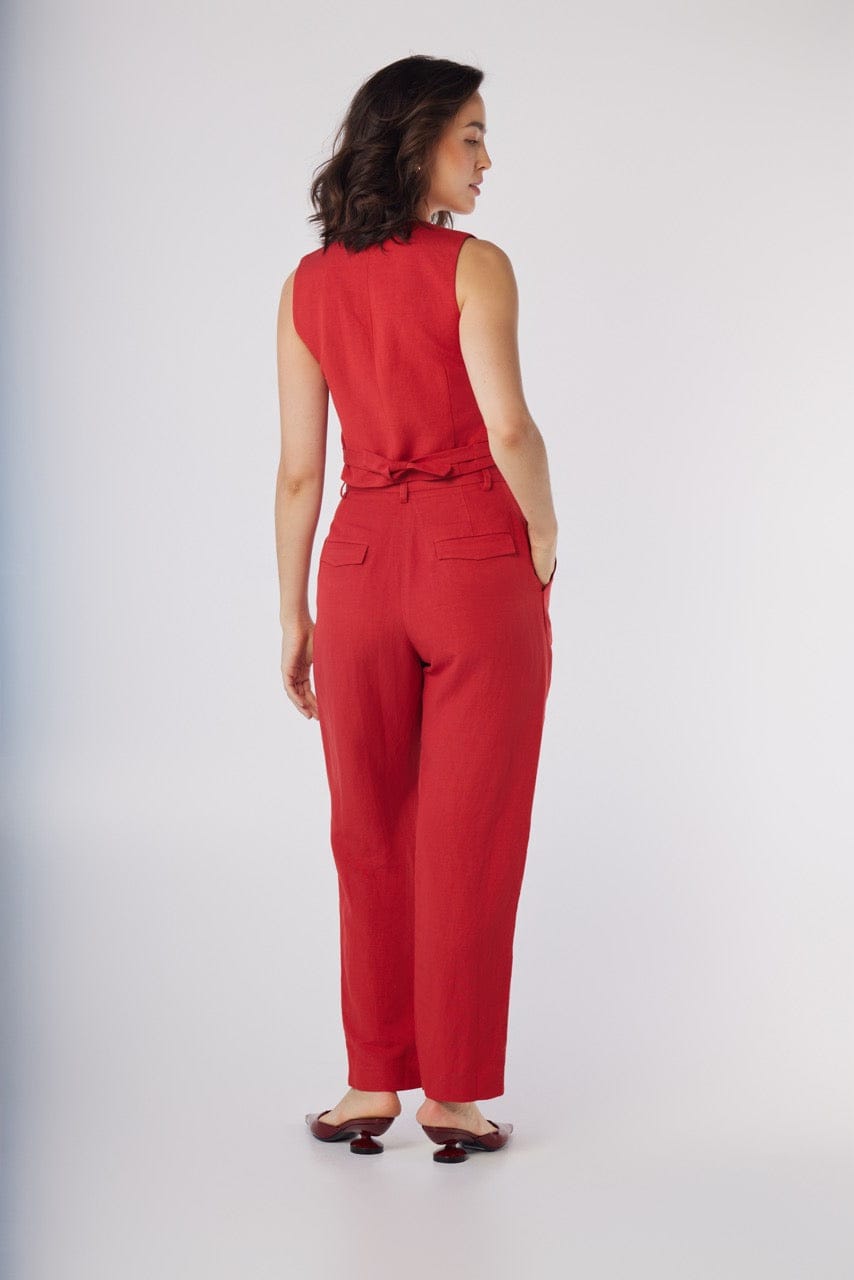 Diane Vest in Cayenne Red Linen Blend Vests CHRISTINE ALCALAY