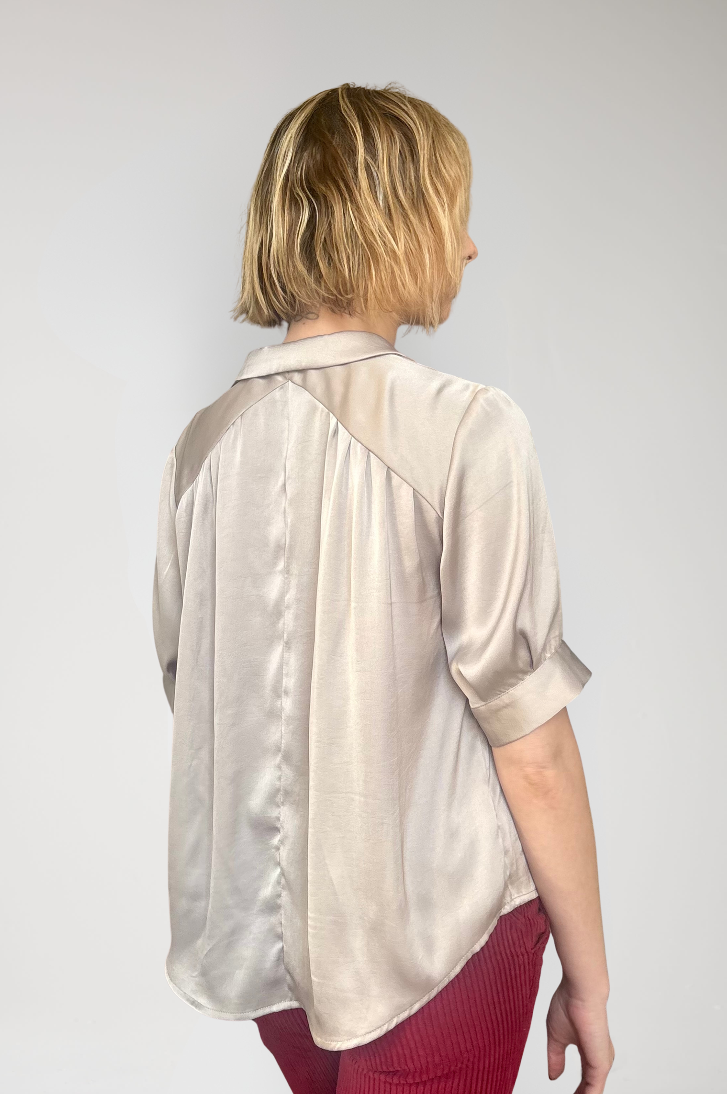 Katherine Blouse in Japanese Charmeuse - Champagne Gray Tops CHRISTINE ALCALAY