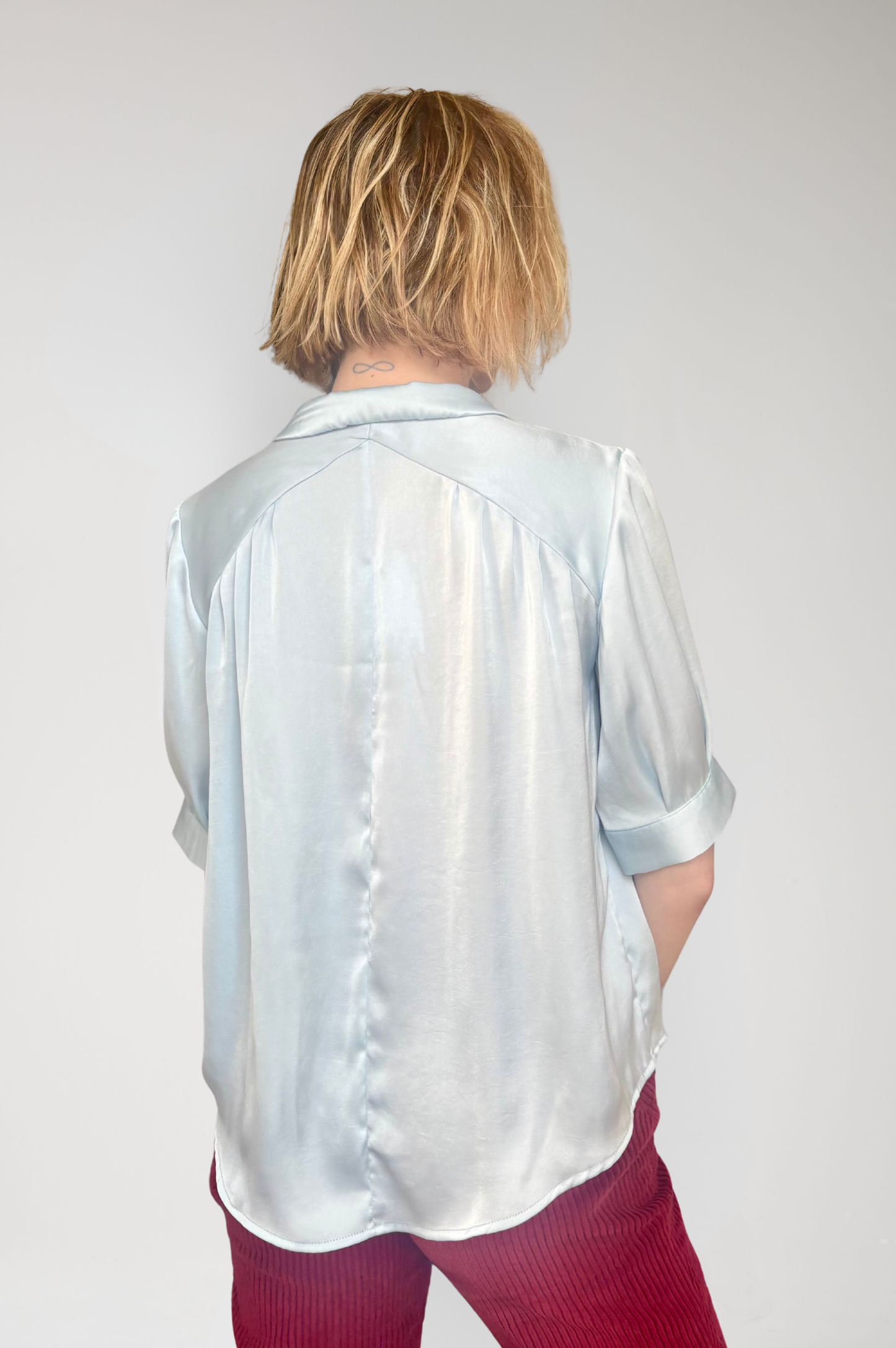 Katherine Blouse in Japanese Charmeuse - Mist Blue Tops CHRISTINE ALCALAY