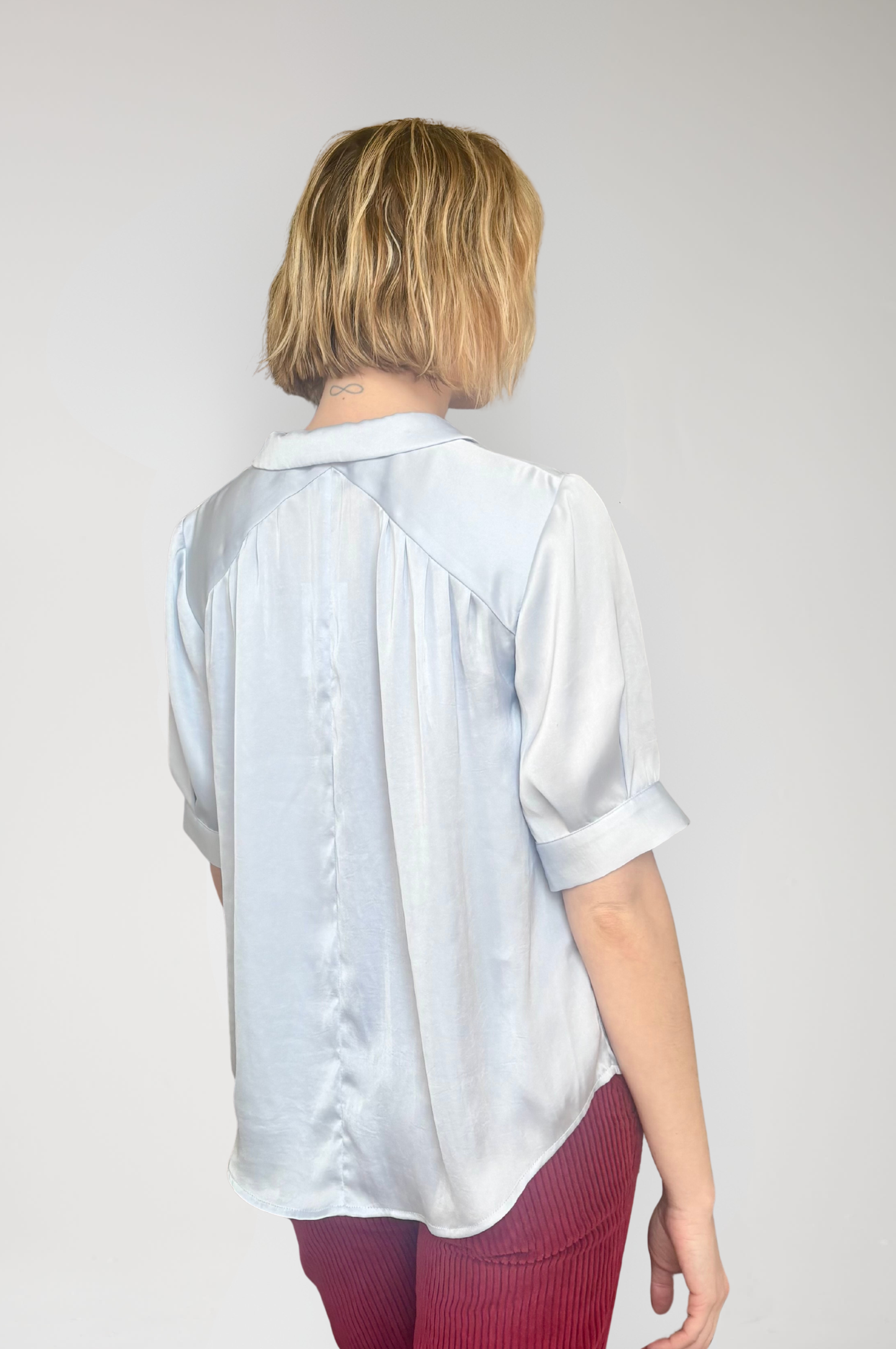 Katherine Blouse in Japanese Charmeuse - Sky Blue Tops CHRISTINE ALCALAY