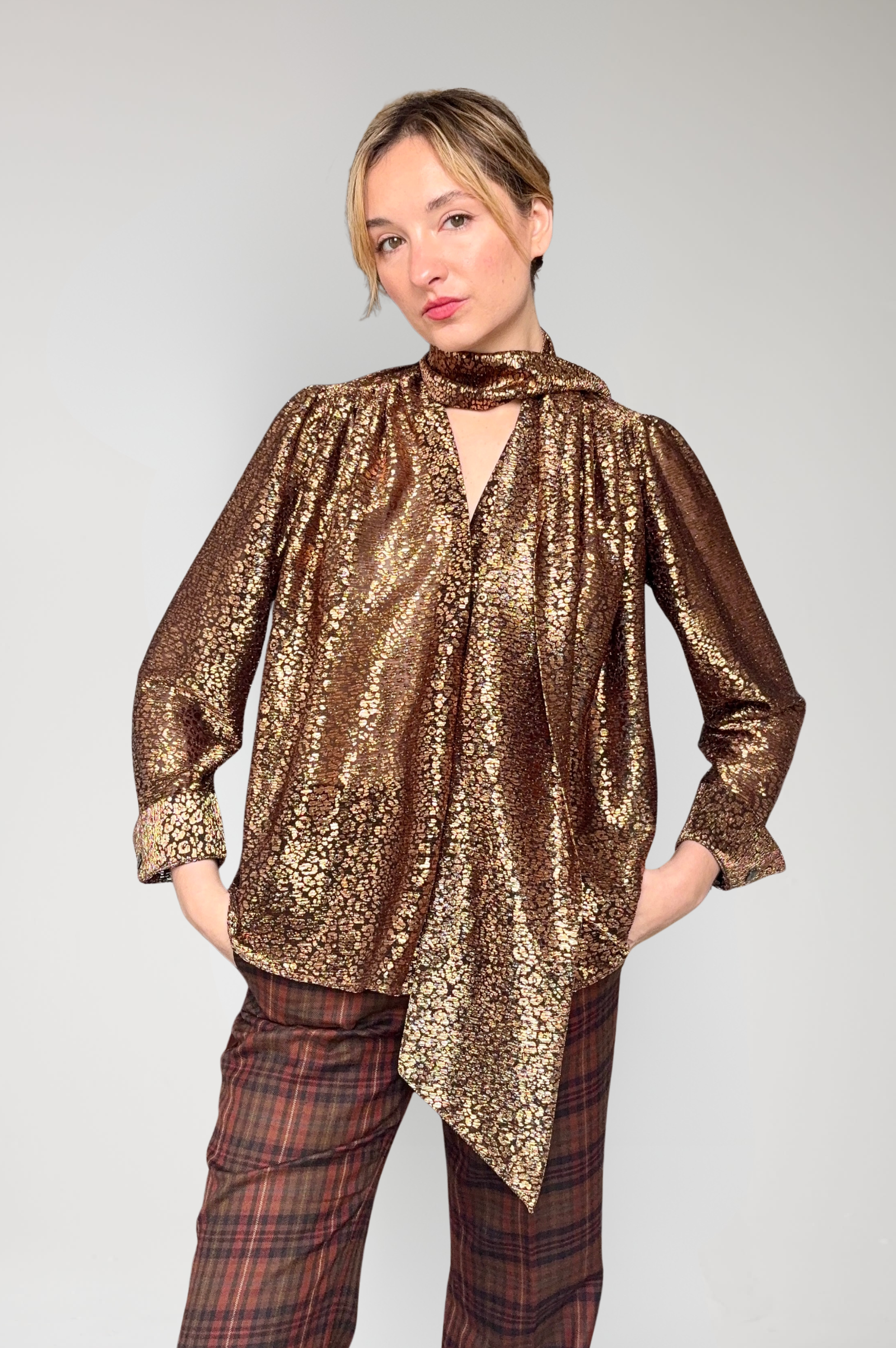 Racquelle Blouse in Bronze Metallic – CHRISTINE ALCALAY