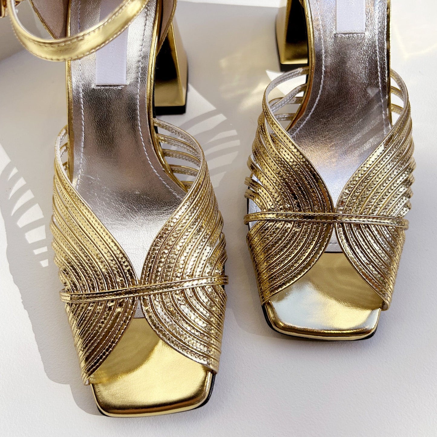 High 70's Sandal in Gold Mirror Shoes Suzanne Rae