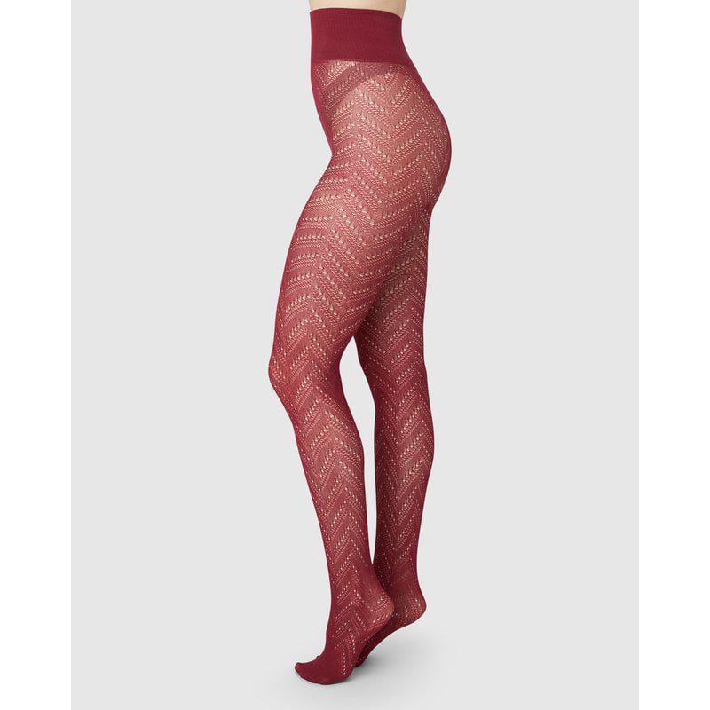 Ina Pointelle Tights - Red Mahogany Hosiery Swedish Stockings