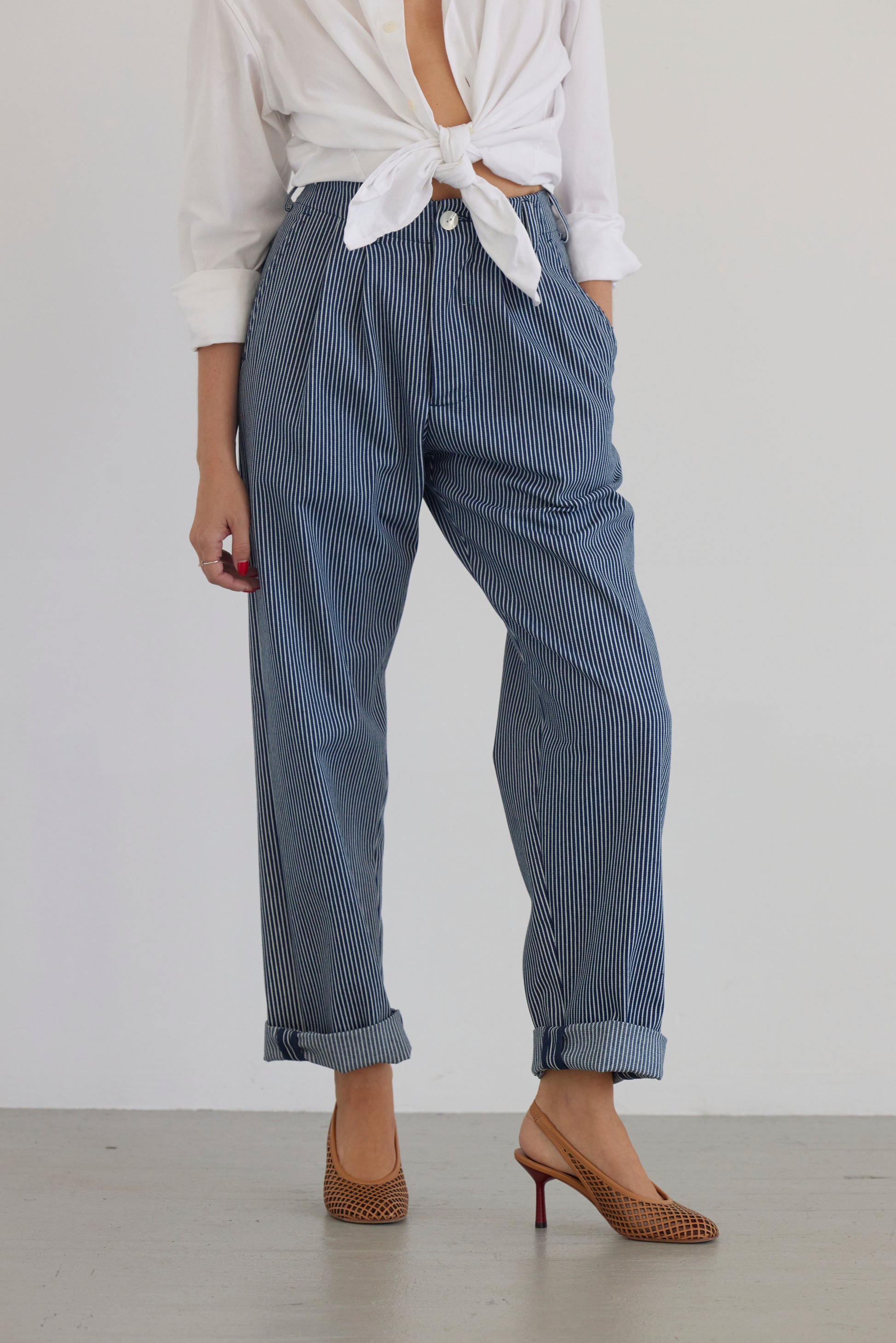 Patty Pant in Railroad Stripe Denim Pants CHRISTINE ALCALAY