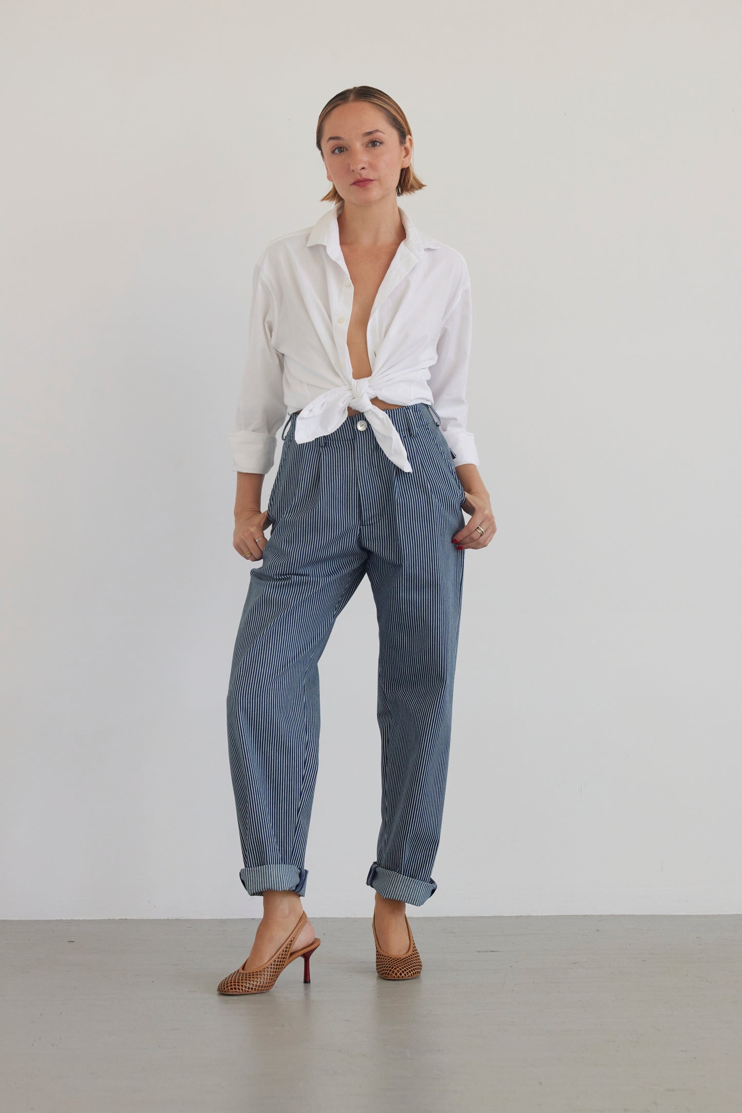 Patty Pant in Railroad Stripe Denim Pants CHRISTINE ALCALAY