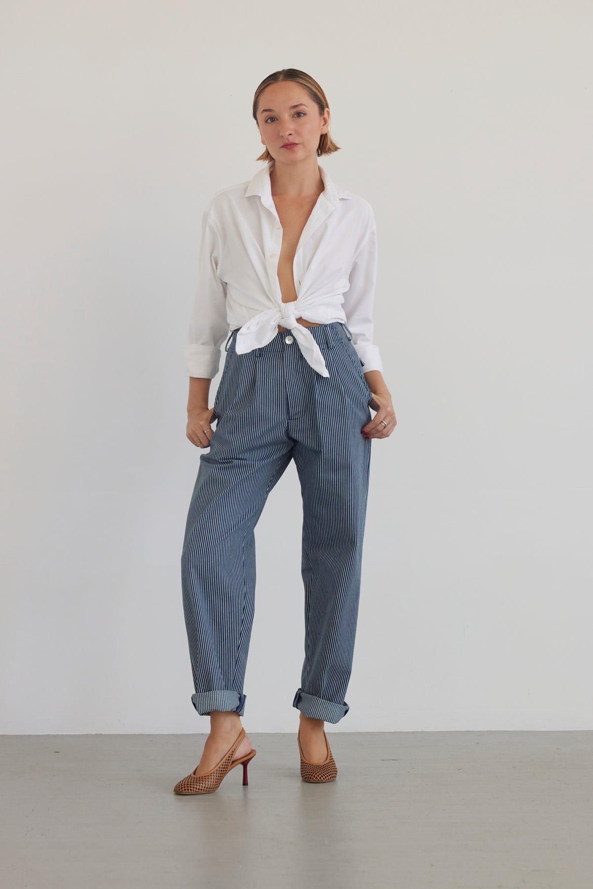 Patty Pant in Railroad Stripe Denim Pants CHRISTINE ALCALAY