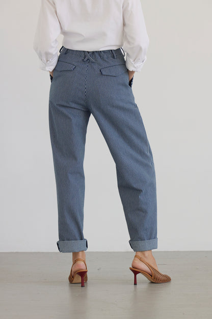 Patty Pant in Railroad Stripe Denim Pants CHRISTINE ALCALAY