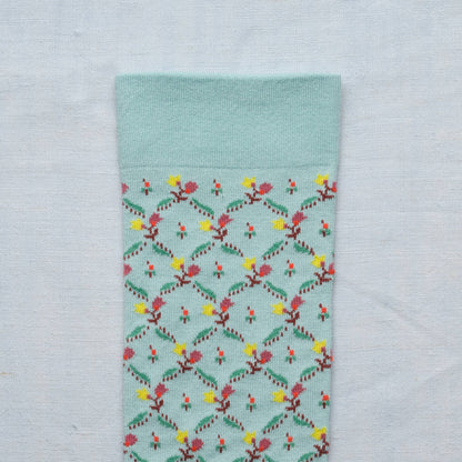 Socks Trellis Fleuri Aqua Bonne Maison