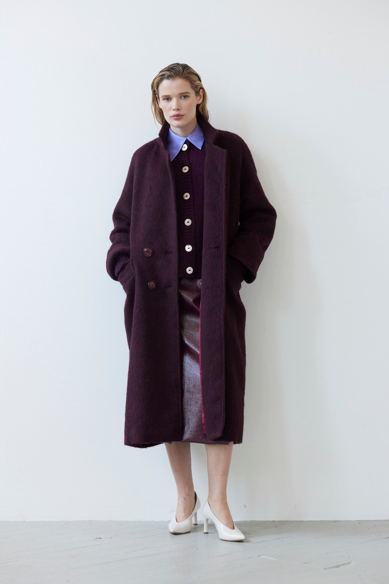 SAMPLE FW26 - Agnes Coat in Brushed Alpaca Wool - Pinot Wine Samples CHRISTINE ALCALAY
