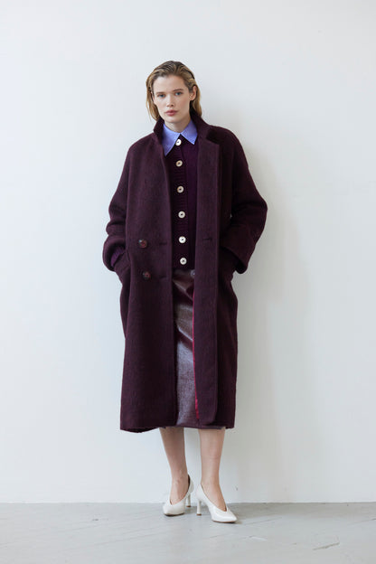 SAMPLE FW26 - Agnes Coat in Brushed Alpaca Wool - Pinot Wine Samples CHRISTINE ALCALAY