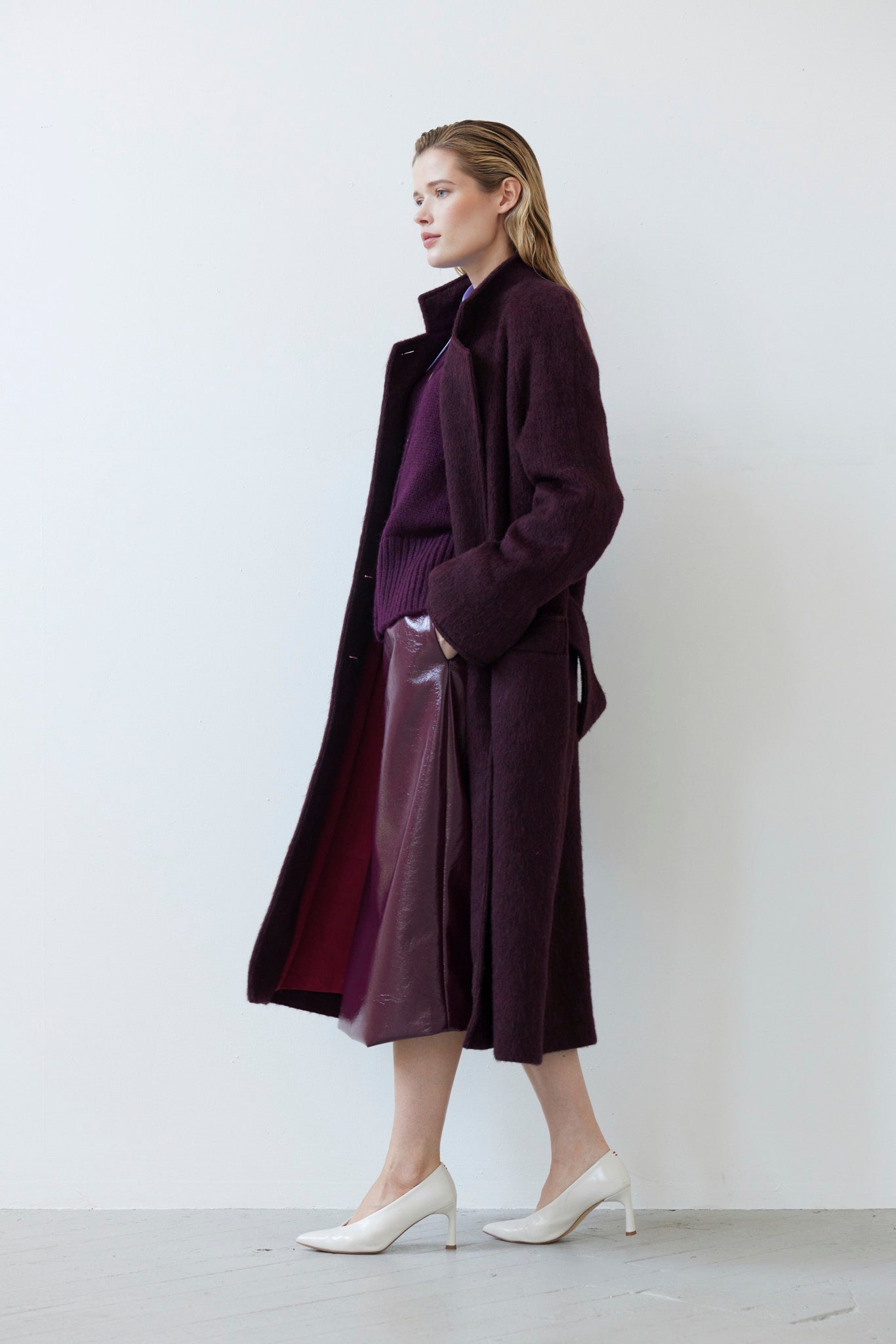 SAMPLE FW26 - Agnes Coat in Brushed Alpaca Wool - Pinot Wine Samples CHRISTINE ALCALAY