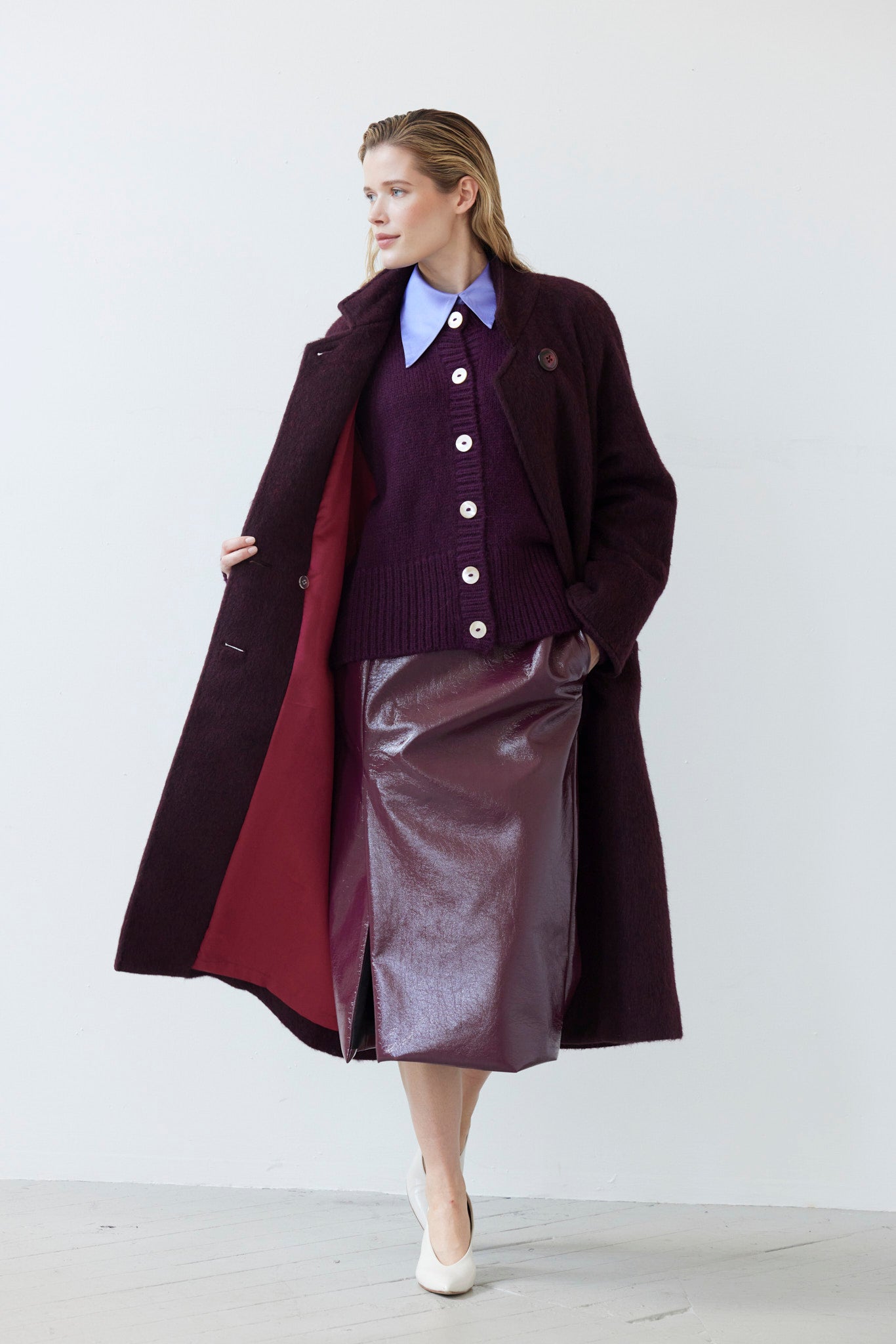 SAMPLE FW26 - Agnes Coat in Brushed Alpaca Wool - Pinot Wine Samples CHRISTINE ALCALAY
