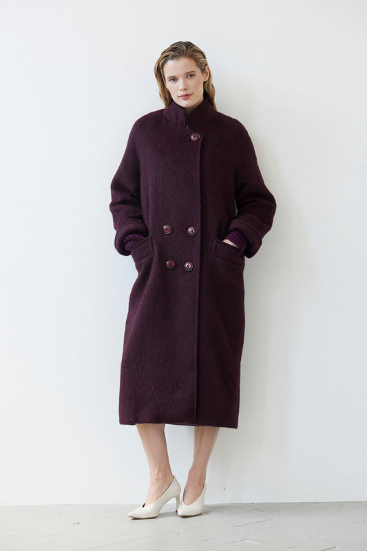 SAMPLE FW26 - Agnes Coat in Brushed Alpaca Wool - Pinot Wine Samples CHRISTINE ALCALAY
