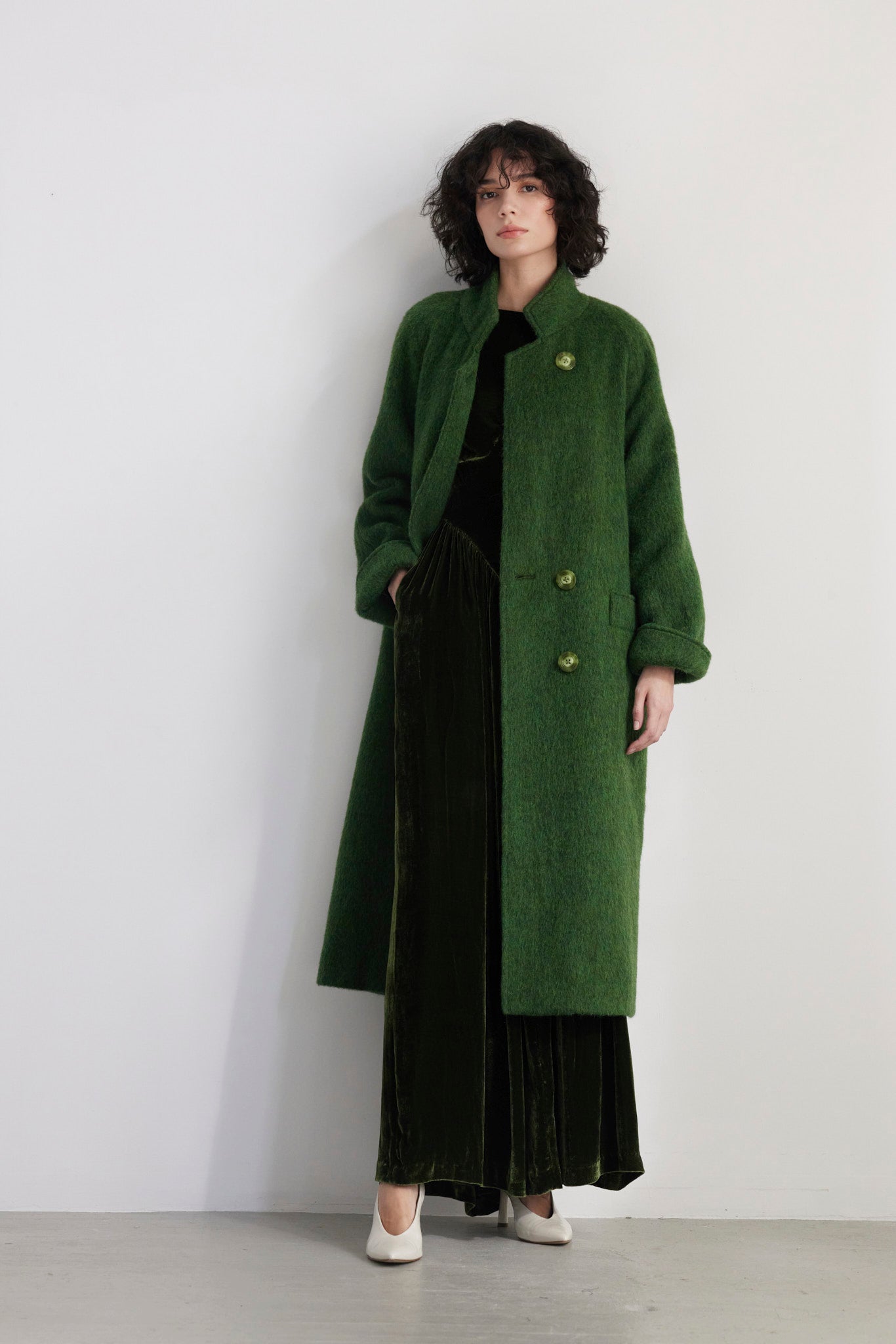 SAMPLE FW26 - Agnes Coat in Brushed Alpaca Wool - Woodland Green Samples CHRISTINE ALCALAY