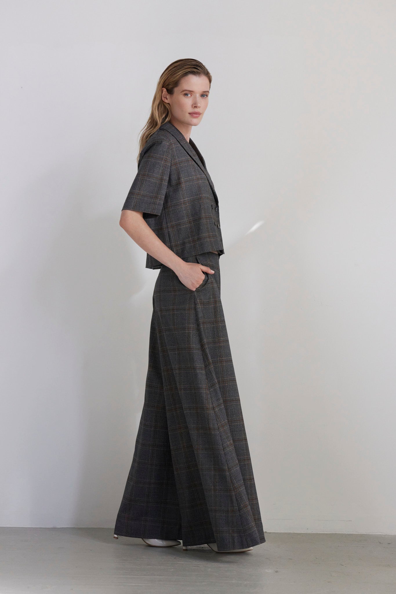 SAMPLE FW26 - Angela Palazzo Pant in Wool - Autumn Plaid Samples CHRISTINE ALCALAY