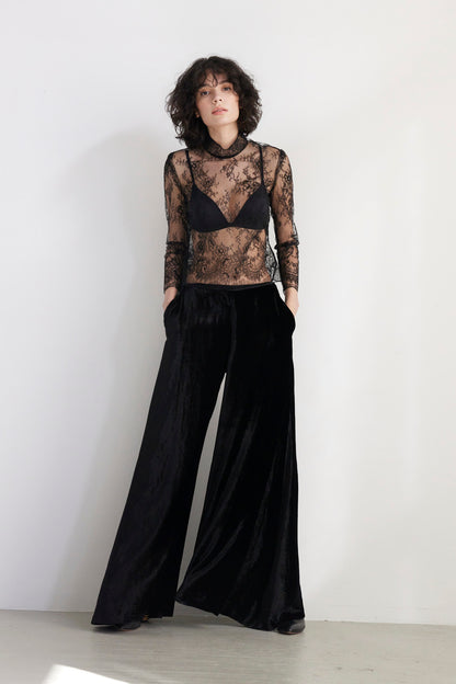 SAMPLE FW26 - Angela Palazzo Pant in Silk Velvet - Black Samples CHRISTINE ALCALAY