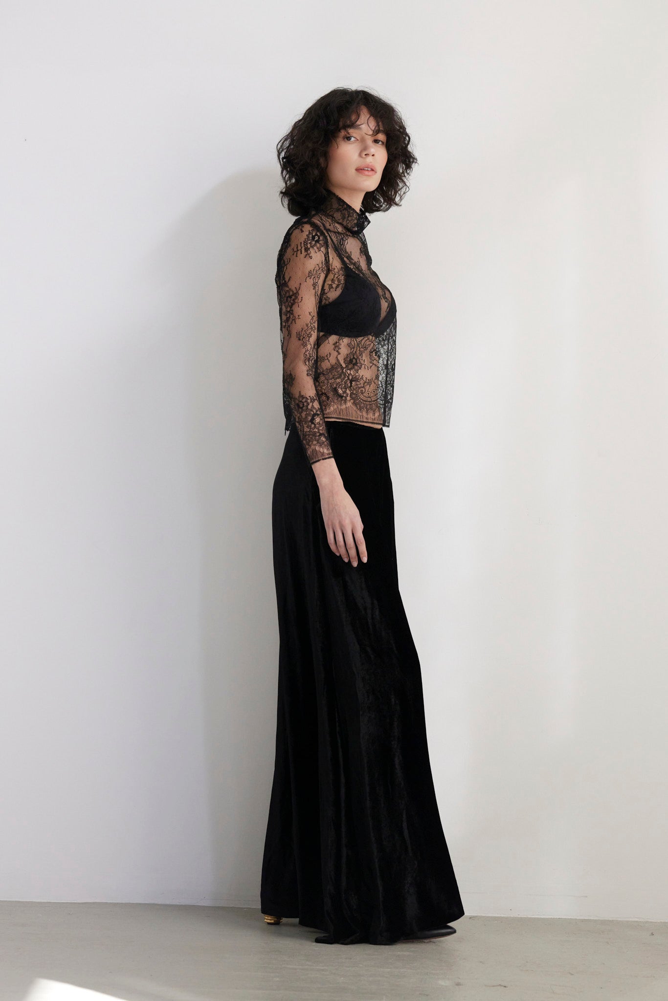 SAMPLE FW26 - Angela Palazzo Pant in Silk Velvet - Black Samples CHRISTINE ALCALAY