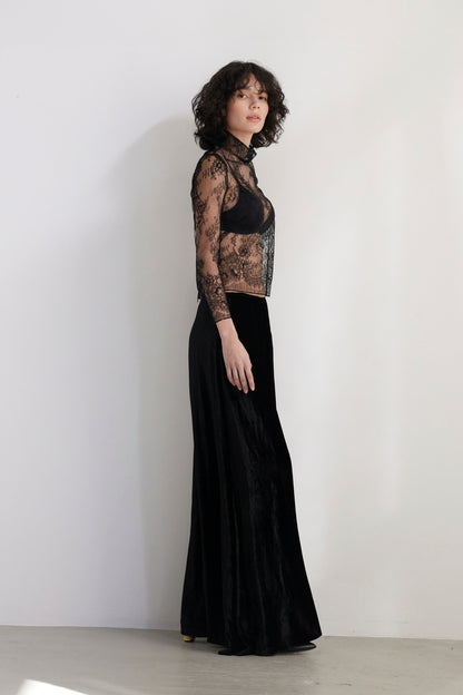 SAMPLE FW26 - Angela Palazzo Pant in Silk Velvet - Black Samples CHRISTINE ALCALAY