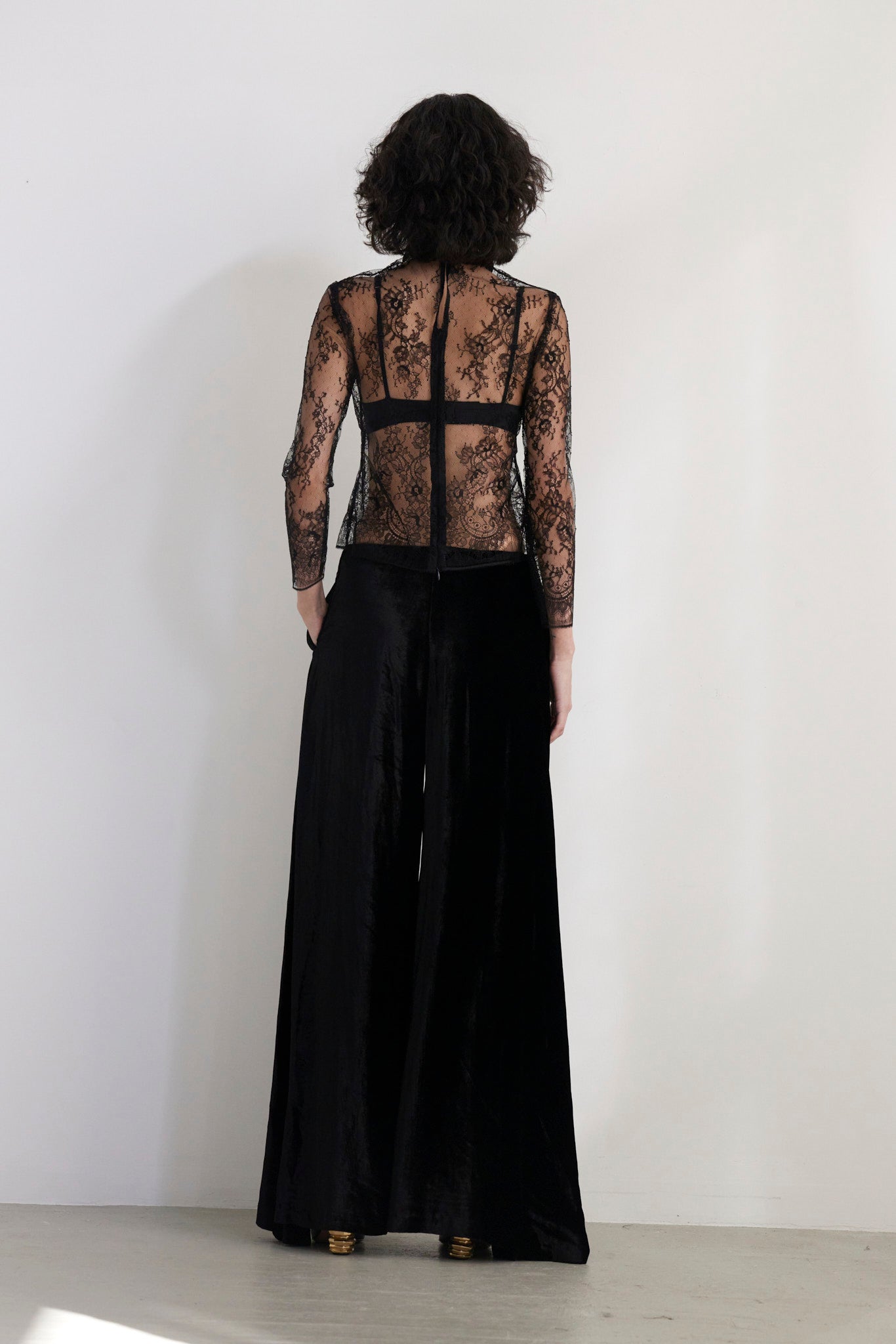 SAMPLE FW26 - Angela Palazzo Pant in Silk Velvet - Black Samples CHRISTINE ALCALAY