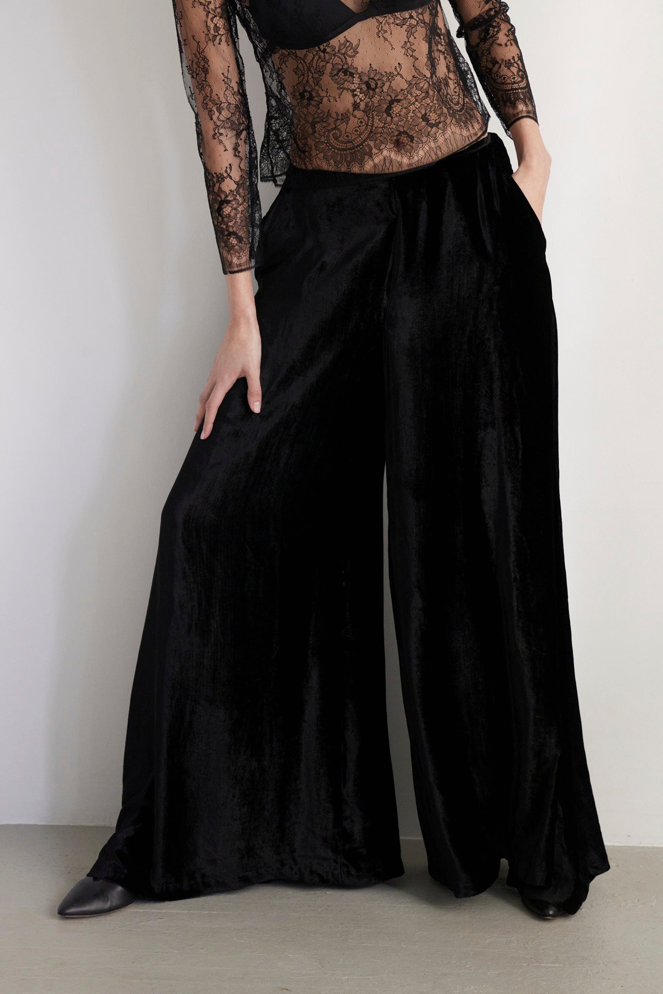 SAMPLE FW26 - Angela Palazzo Pant in Silk Velvet - Black Samples CHRISTINE ALCALAY Black 2