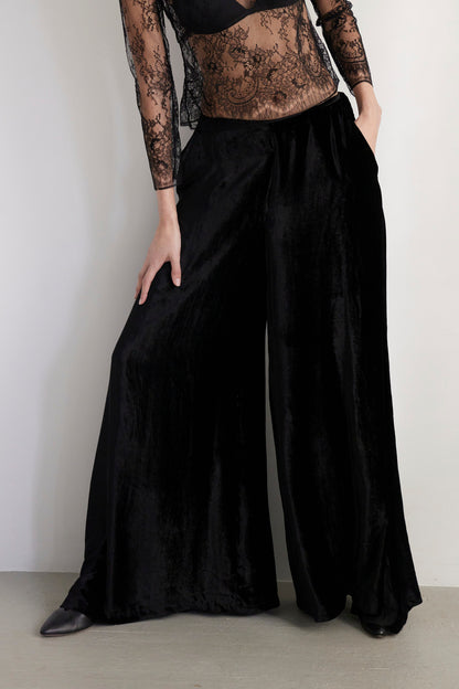 SAMPLE FW26 - Angela Palazzo Pant in Silk Velvet - Black Samples CHRISTINE ALCALAY Black 2
