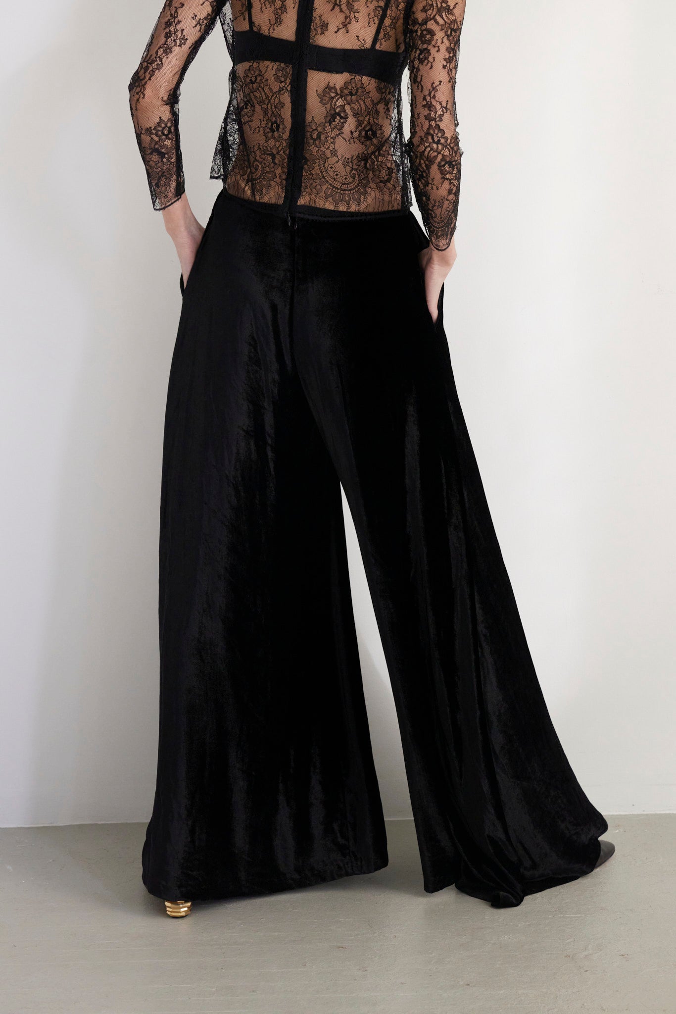 SAMPLE FW26 - Angela Palazzo Pant in Silk Velvet - Black Samples CHRISTINE ALCALAY