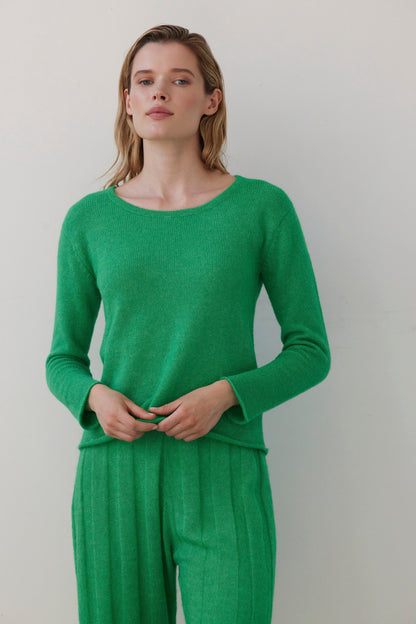 Anna Tee Sweater in Baby Alpaca Sweaters CHRISTINE ALCALAY Grass Green One size