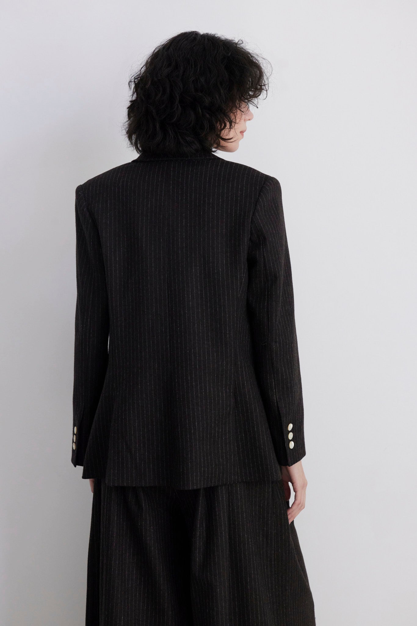 SAMPLE FW26 - Bianca Peak Lapel Blazer in Wool - Dark Chocolate Pinstripe Wool Samples CHRISTINE ALCALAY