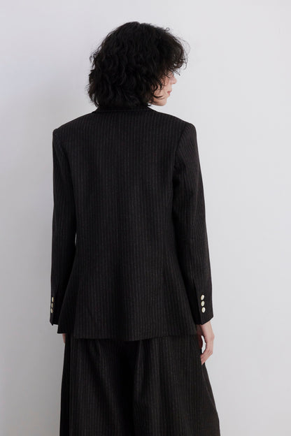 SAMPLE FW26 - Bianca Peak Lapel Blazer in Wool - Dark Chocolate Pinstripe Wool Samples CHRISTINE ALCALAY
